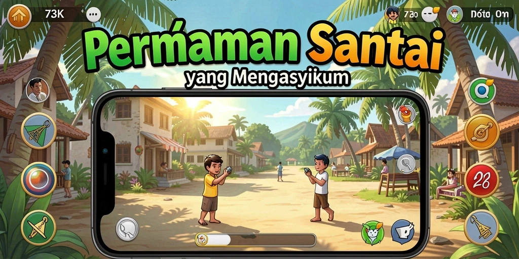 Screenshot gameplay 73K yang menunjukkan keseruan dan warna-warni permainan.