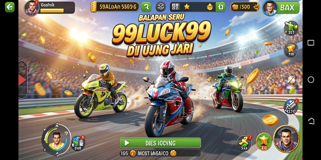 Screenshot gameplay <strong>99LUCK99</strong> menampilkan balapan seru dengan mobil cepat.