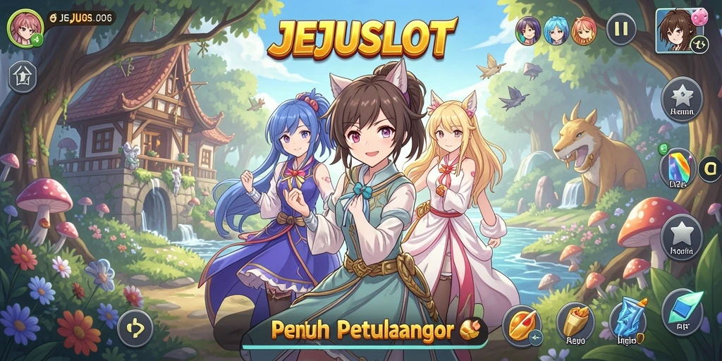 Tampilan gameplay JEJUSLOT yang penuh aksi dan karakter anime.