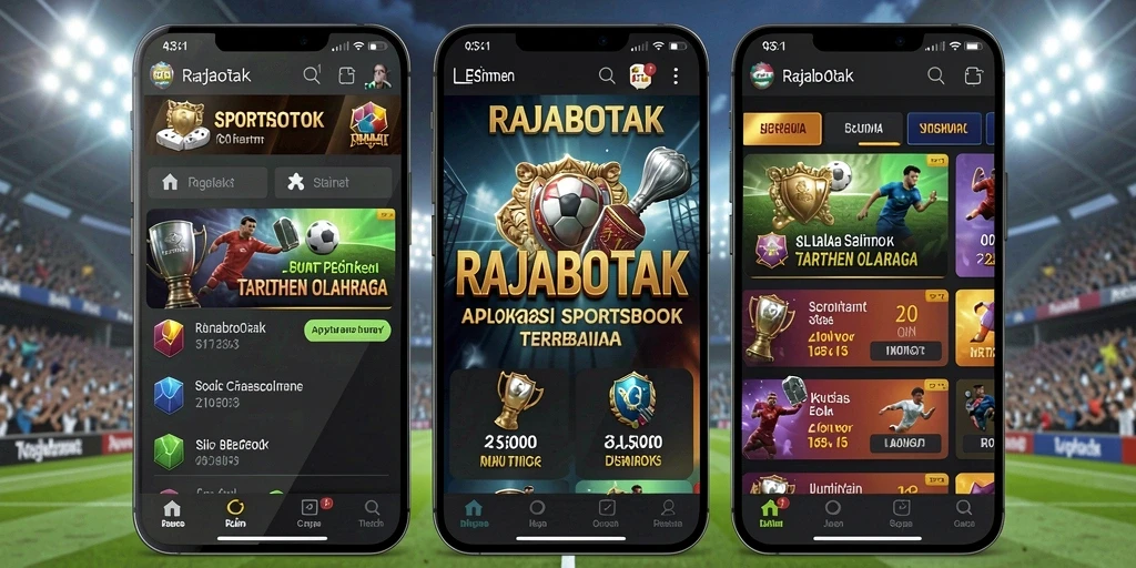 Tampilan utama aplikasi RAJABOTAK dengan gameplay taruhan olahraga.