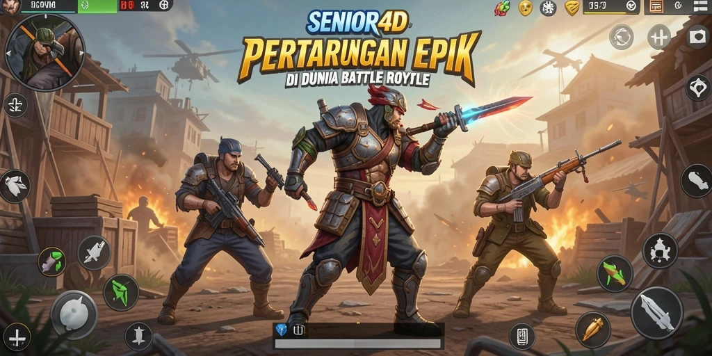 Tangkapan layar dari gameplay <strong>SENIOR4D</strong> yang menunjukkan pertempuran intens di arena Battle Royale.