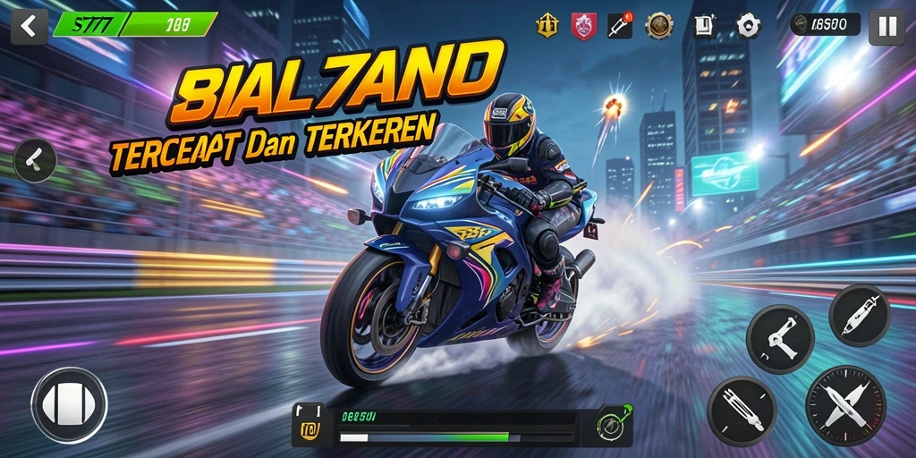 Tampilan gameplay SIA777 yang mendebarkan dalam balapan motor.